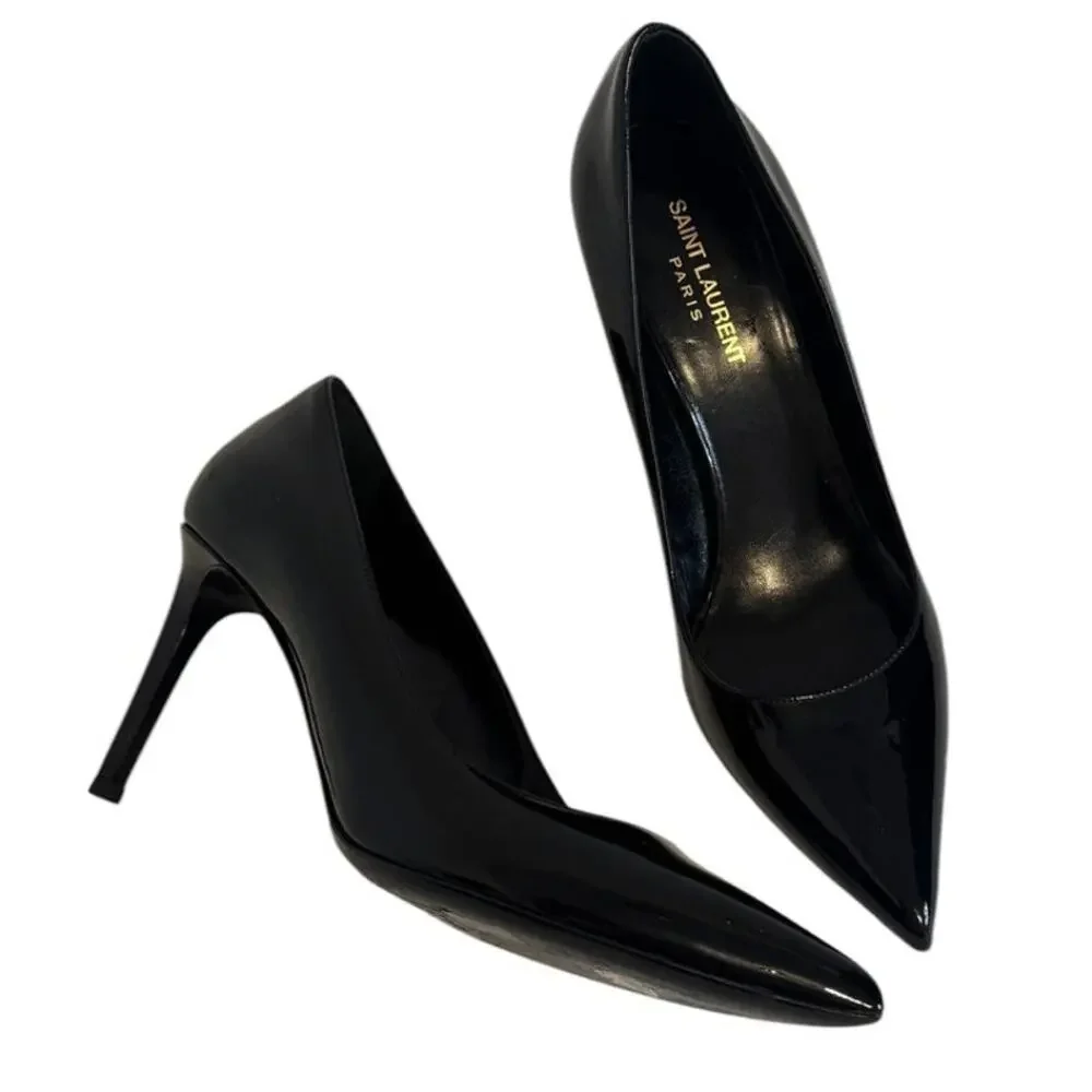Saint Laurent Black Patent Leather Pointed Toe Heels Size 40 - Picture 9 of 12